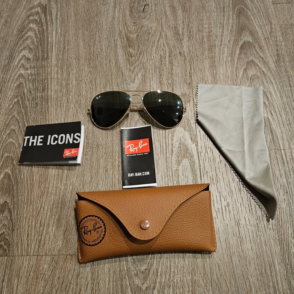 Ray-Ban RB3026 Aviator Large Metal II Sunglasses 62mm Gold Dark Lens Italy